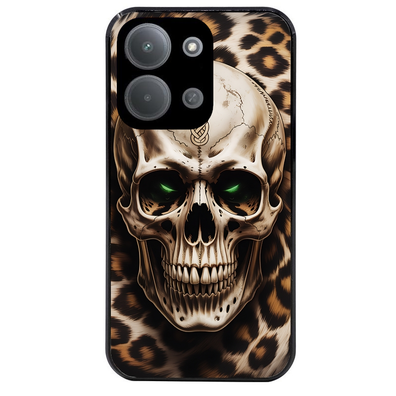 Coque noire taperso pour Redmi 15C 4G et 5G avec motif tete de mort leopard protection antichoc personnalisée