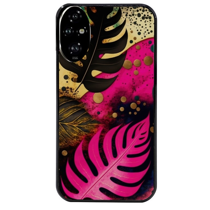 Coque noire taperso pour Honor 200 et Lite Pro Smart avec motif tropical rose et des fleurs protection antichoc personnalisée