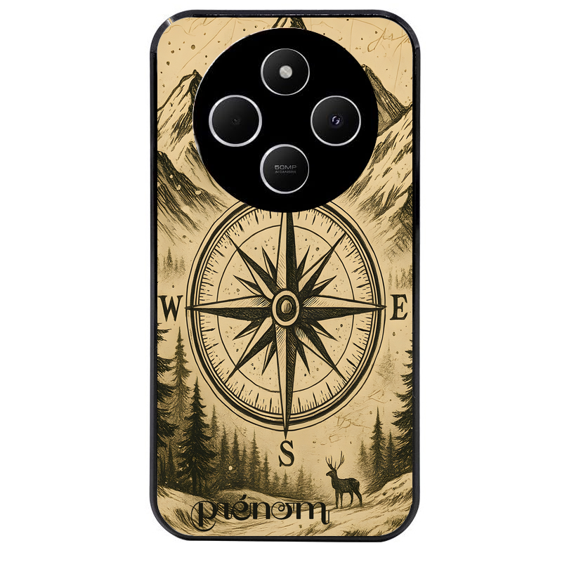 Coque noire taperso pour POCO C75 avec motif voyage et boussole protection antichoc personnalisée