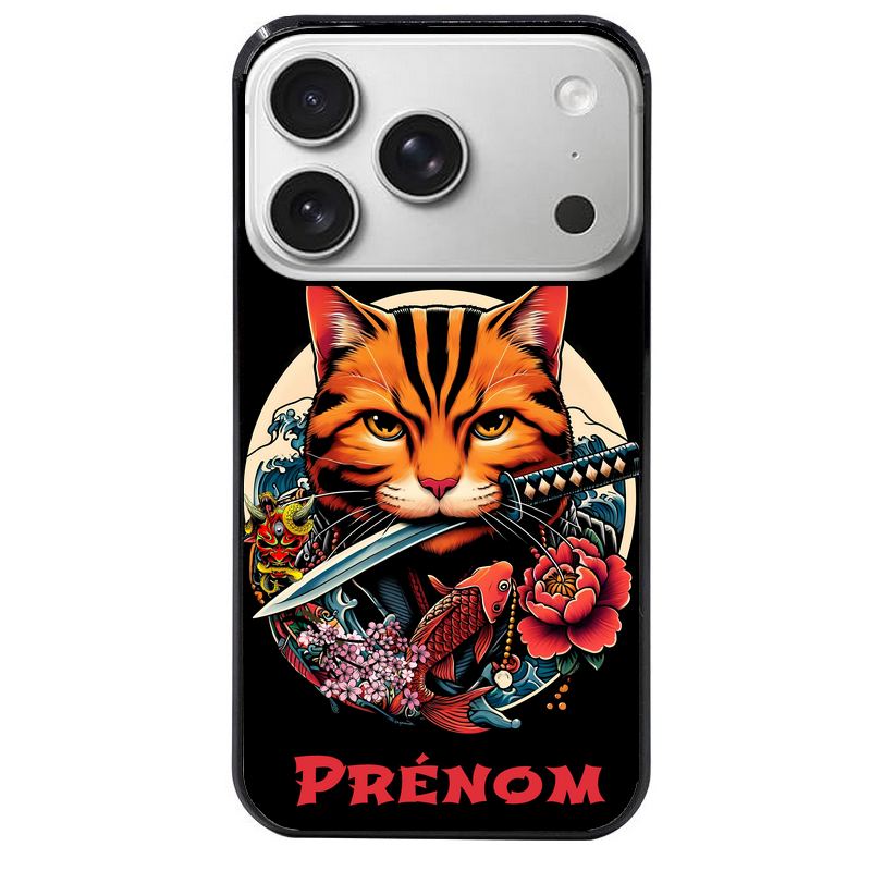 Coque noire taperso pour Iphone 17 17E AIR MAX PRO avec motif chat carpe koii japan personnalise protection antichoc personnalisée