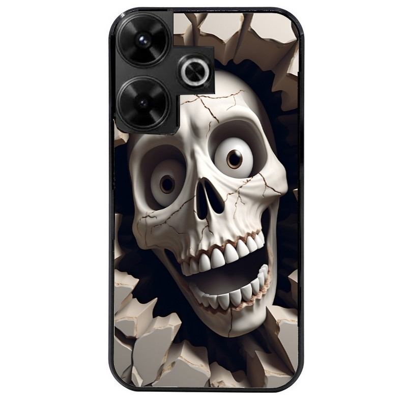 Coque noire taperso pour POCO M6 4G avec motif tete de mort smile protection antichoc personnalisée