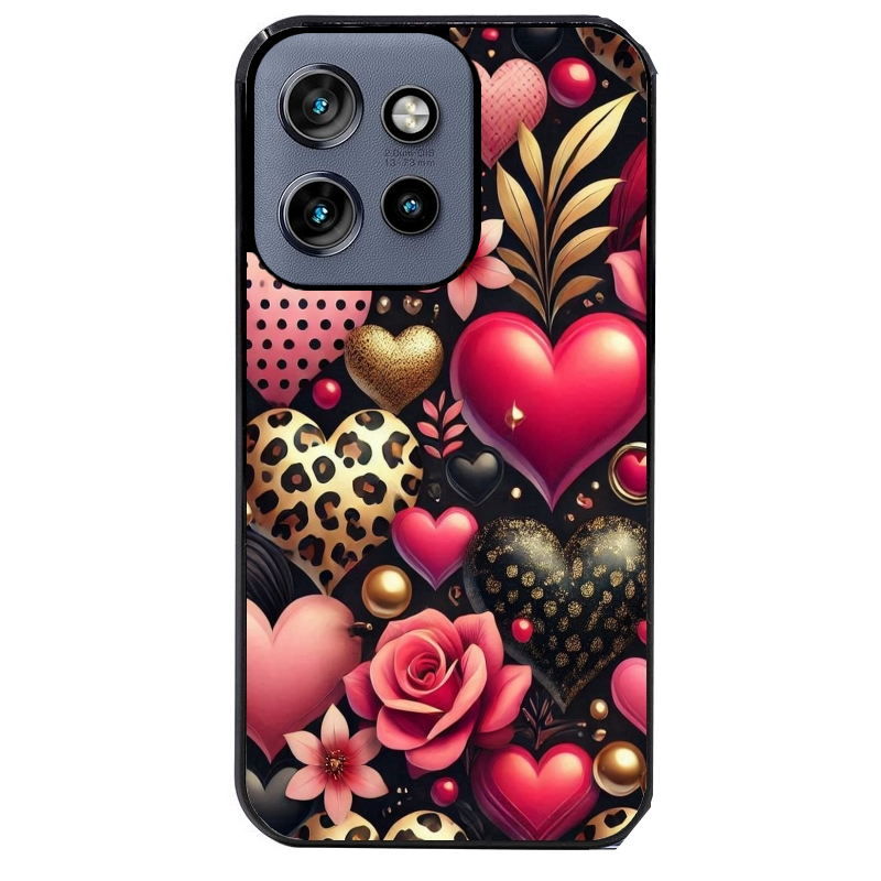 Coque noire taperso pour Moto Edge 60 et Neo Fusion Pro avec motif coeur et leopard protection antichoc personnalisée