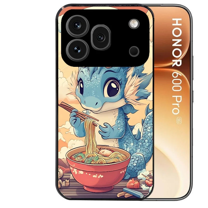 Coque noire taperso pour Honor 600 et 600 PRO avec motif dragon ramen 2 protection antichoc personnalisée