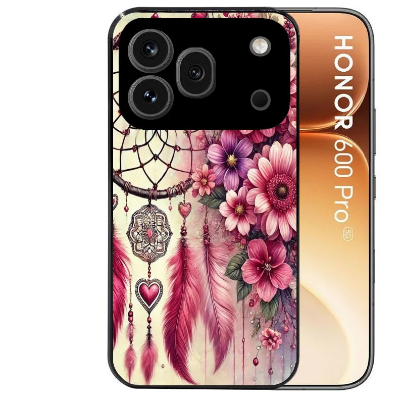 Coque noire taperso pour Honor 600 et 600 PRO avec motif dreamcatcher et coeur protection antichoc personnalisée