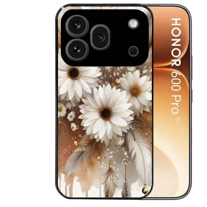 Coque noire taperso pour Honor 600 et 600 PRO avec motif dreamcatcher marguerite protection antichoc personnalisée