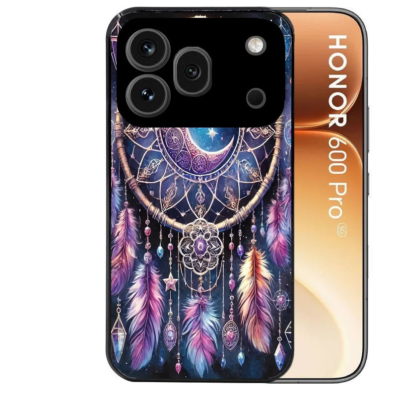 Coque noire taperso pour Honor 600 et 600 PRO avec motif dreamcatcher et lune protection antichoc personnalisée