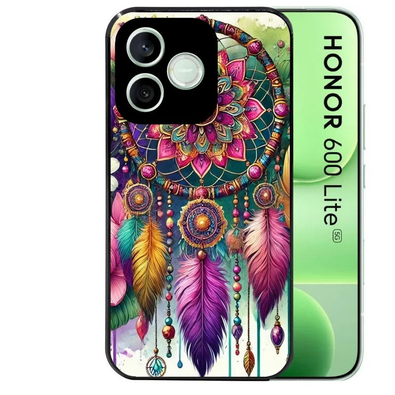 Coque noire pour Honor 600 LITE avec motif dreamcatcher et mandala protection antichoc personnalisée