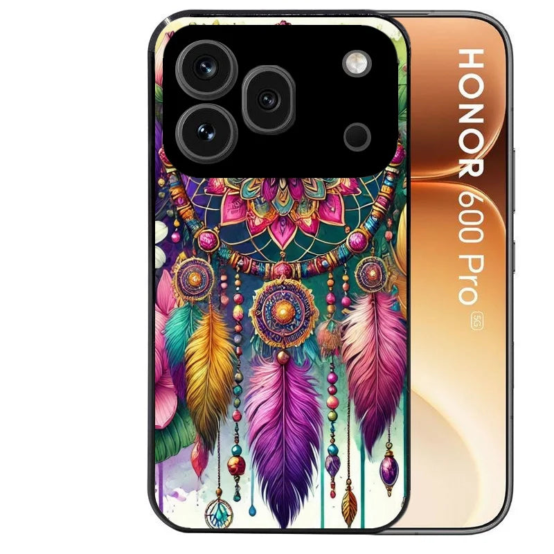 Coque noire taperso pour Honor 600 et 600 PRO avec motif dreamcatcher et mandala protection antichoc personnalisée
