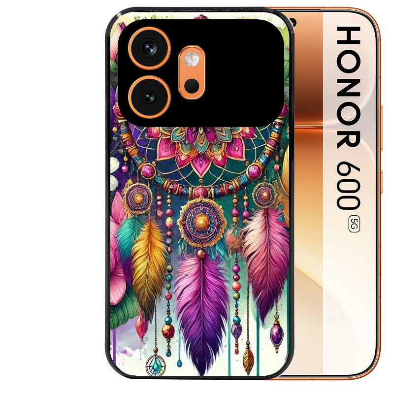Coque noire taperso pour Honor 600 et 600 PRO avec motif dreamcatcher et mandala protection antichoc personnalisée