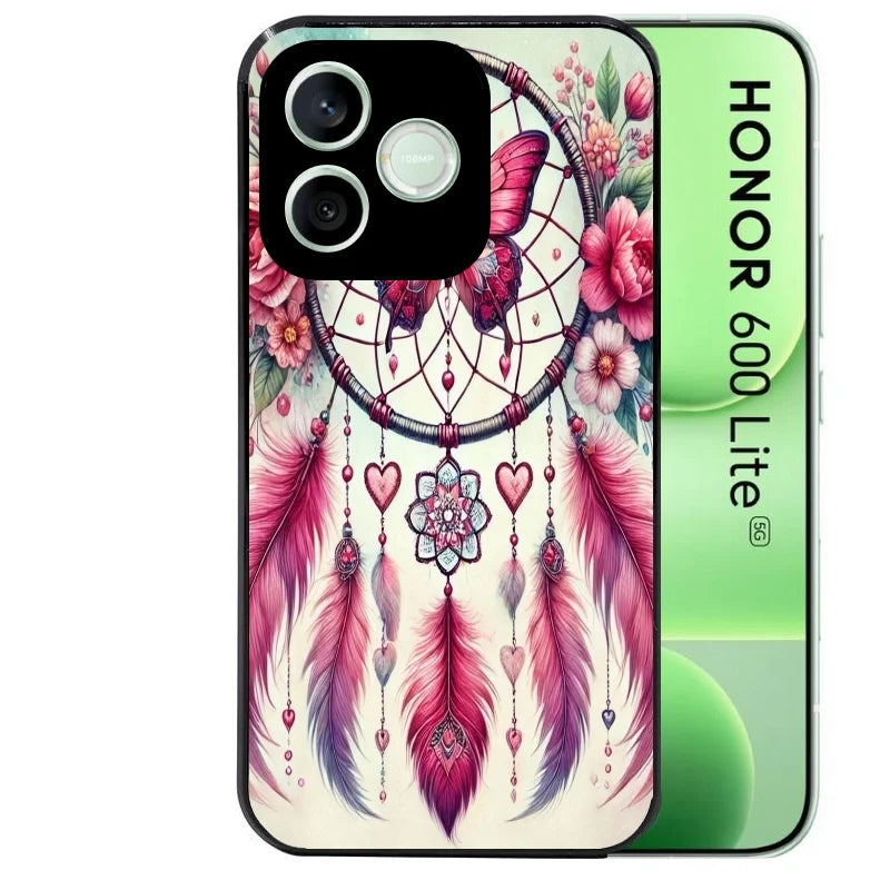 Coque noire pour Honor 600 LITE avec motif dreamcatcher et papillon protection antichoc personnalisée