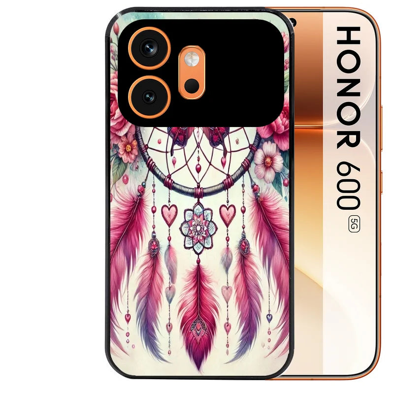 Coque noire taperso pour Honor 600 et 600 PRO avec motif dreamcatcher et papillon protection antichoc personnalisée