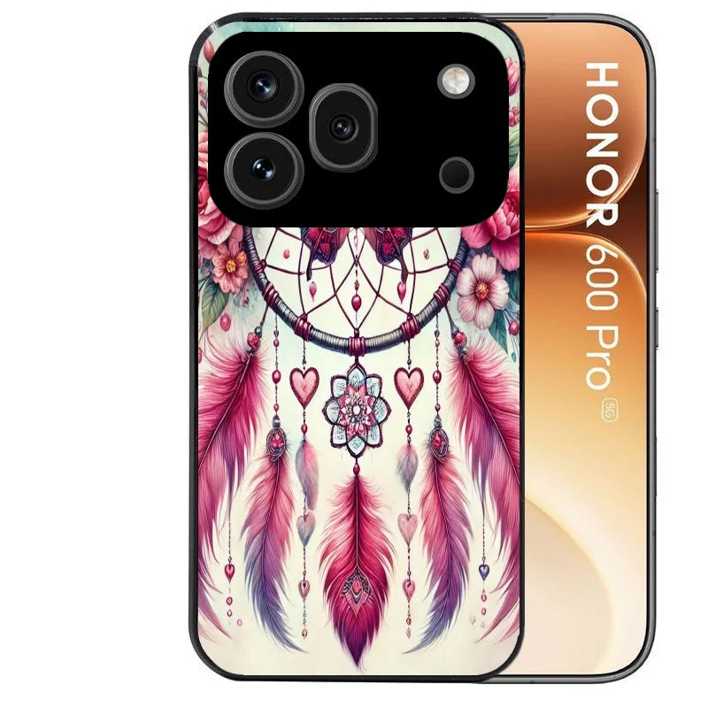 Coque noire taperso pour Honor 600 et 600 PRO avec motif dreamcatcher et papillon protection antichoc personnalisée