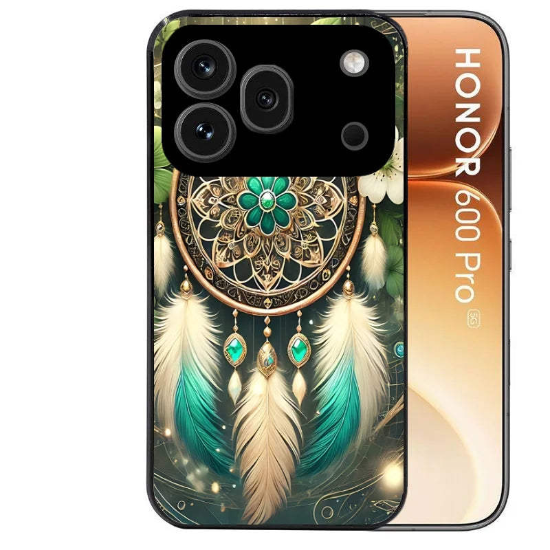 Coque noire taperso pour Honor 600 et 600 PRO avec motif dreamcatcher talisman protection antichoc personnalisée