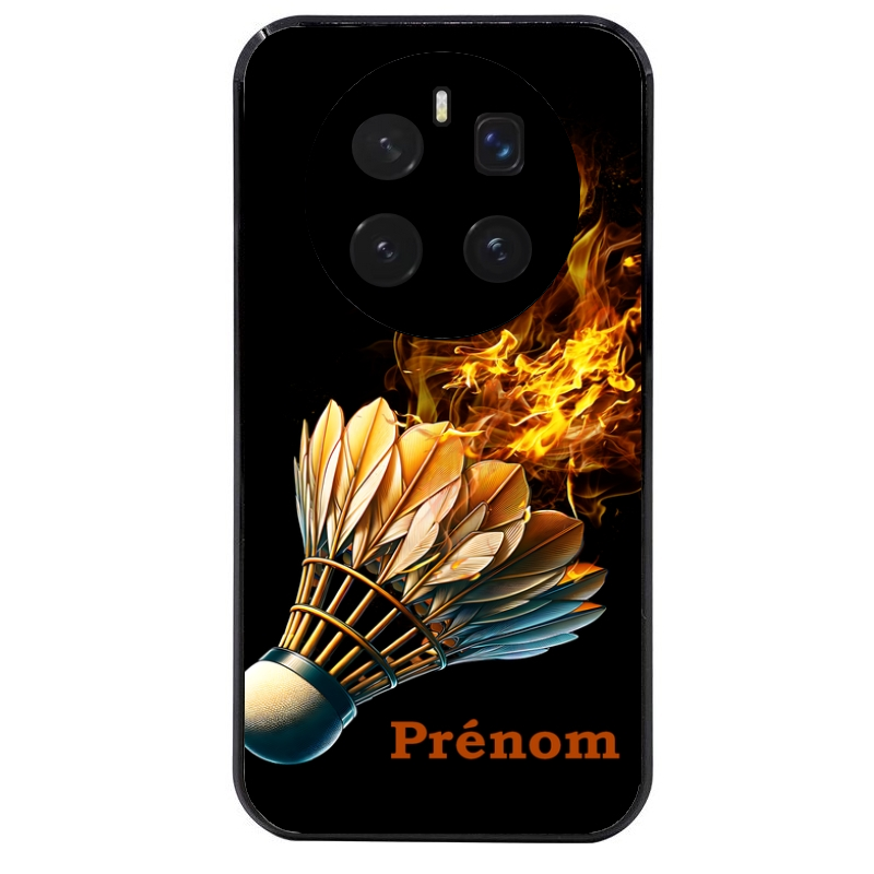 Coque noire taperso pour Magic 7 LITE et PRO avec motif badminton flamme personnalise protection antichoc personnalisée