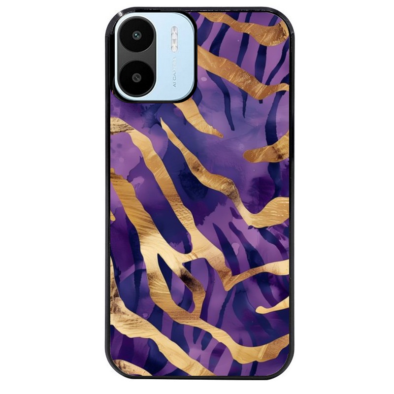 Coque noire taperso pour Redmi A1 et A2 avec motif zebre violet protection antichoc personnalisée