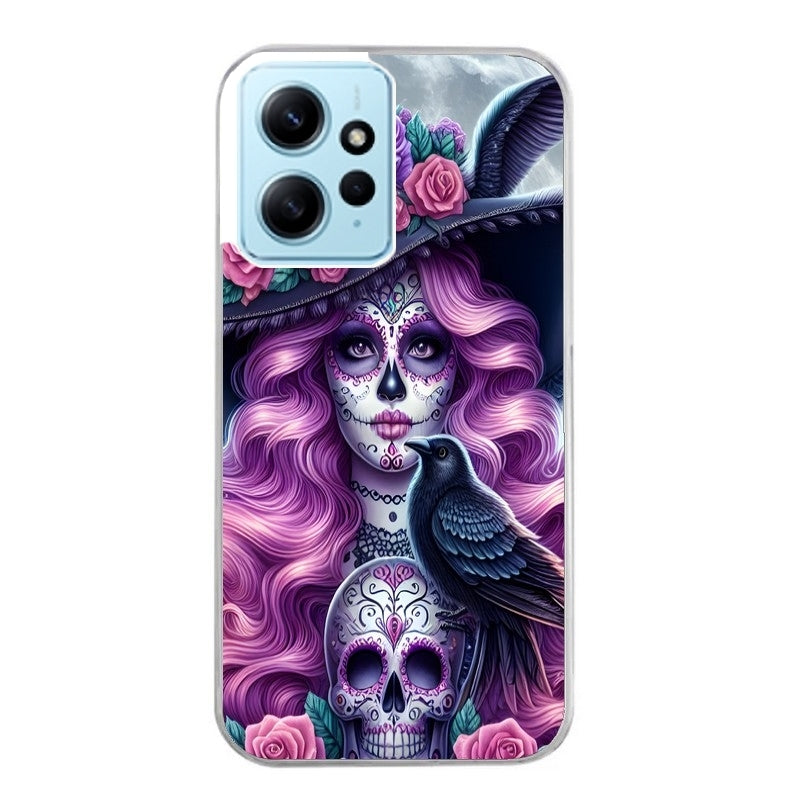 Coque taperso pour Redmi Note 12 4G 5G PRO 4G avec motif tete de mort calavera et corbeau protection antichoc personnalisée