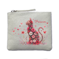 Porte monnaie personnalisé chat fleur ivoire en feutrine en feutrine ivoire