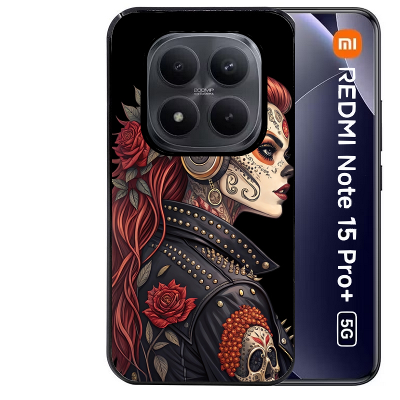Coque noire taperso pour Redmi Note 15 et PRO PLUS 4G 5G avec motif tete de mort rock protection antichoc personnalisée