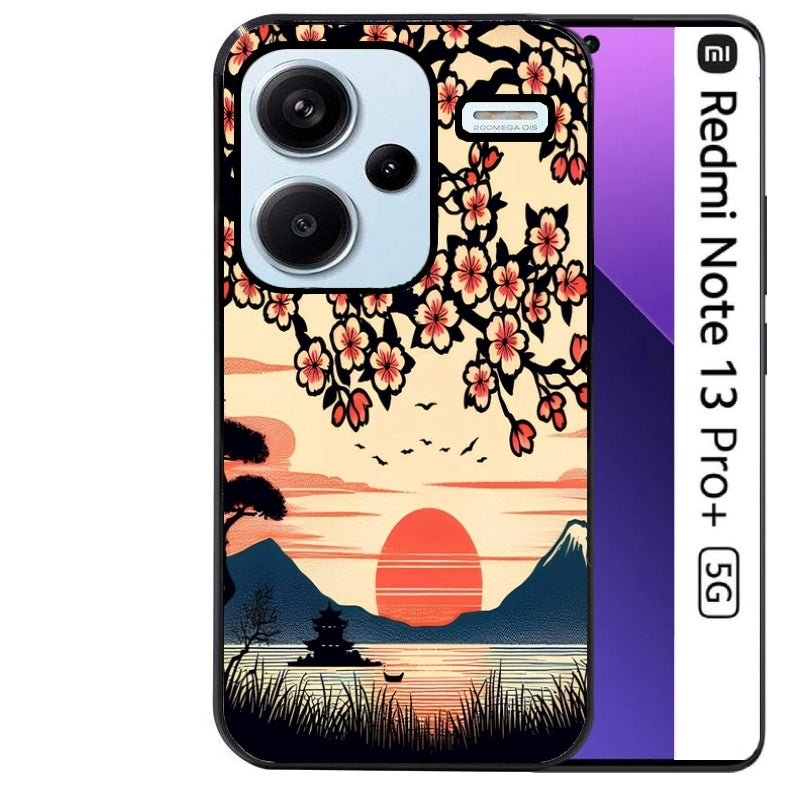 Coque noire taperso pour Redmi Note 13 PRO PLUS 5G avec motif japan cerisier protection antichoc personnalisée