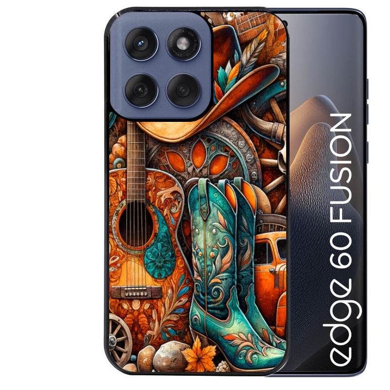 Coque noire taperso pour Moto Edge 60 et Neo Fusion Pro avec motif cow boy et texas automne protection antichoc personnalisée