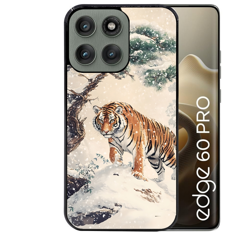 Coque noire taperso pour Moto Edge 60 et Neo Fusion Pro avec motif tigre bonzai protection antichoc personnalisée