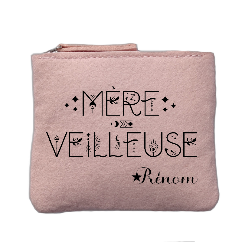 Porte monnaie personnalisé motif maman merveilleuse astro rose clair en feutrine en feutrine