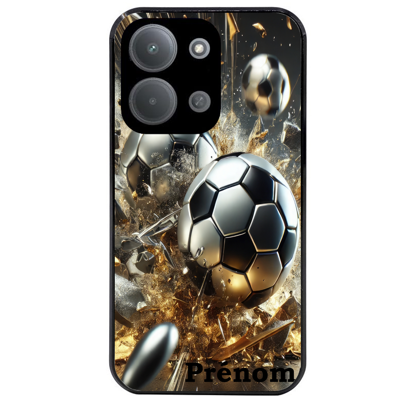 Coque noire taperso pour POCO C85 avec motif foot metal personnalisee protection antichoc personnalisée