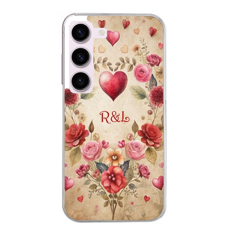 Coque taperso pour Galaxy A13 4G et 5G A23 A53 avec motif coeur vintage et initiales personnalisee protection antichoc personnalisée