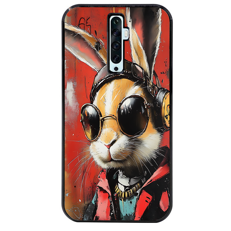 Coque noire taperso pour OPPO Reno 2 et 2Z avec motif lapin tag protection antichoc personnalisée