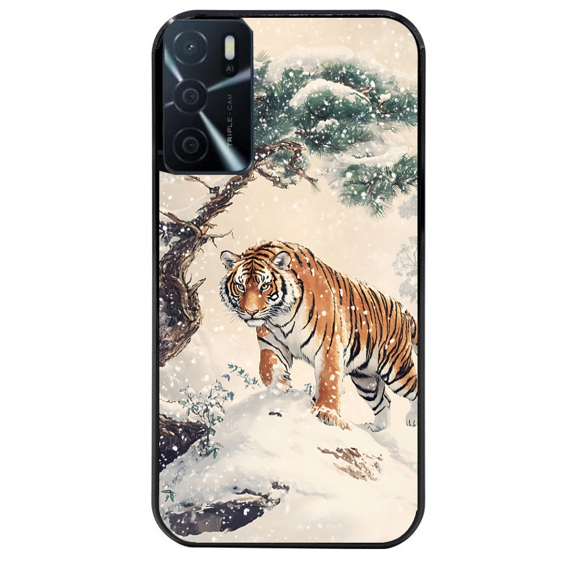 Coque noire taperso pour OPPO A16 et A16S avec motif tigre bonzai protection antichoc personnalisée