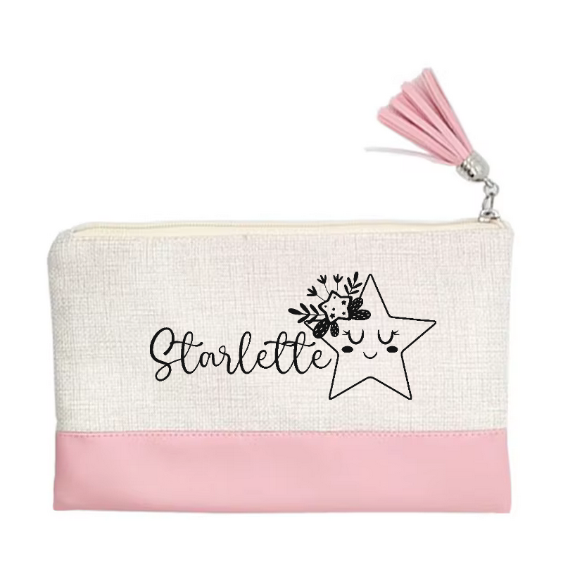 Pochette personnalisée votre prénom ou mot étoile en toile et simili cuir personnalisée