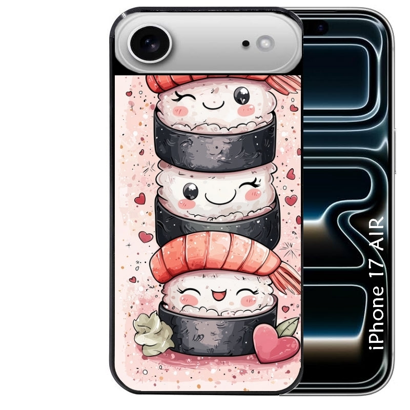 Coque noire taperso pour Iphone 17 17E AIR MAX PRO avec motif sushi kawai anime protection antichoc personnalisée