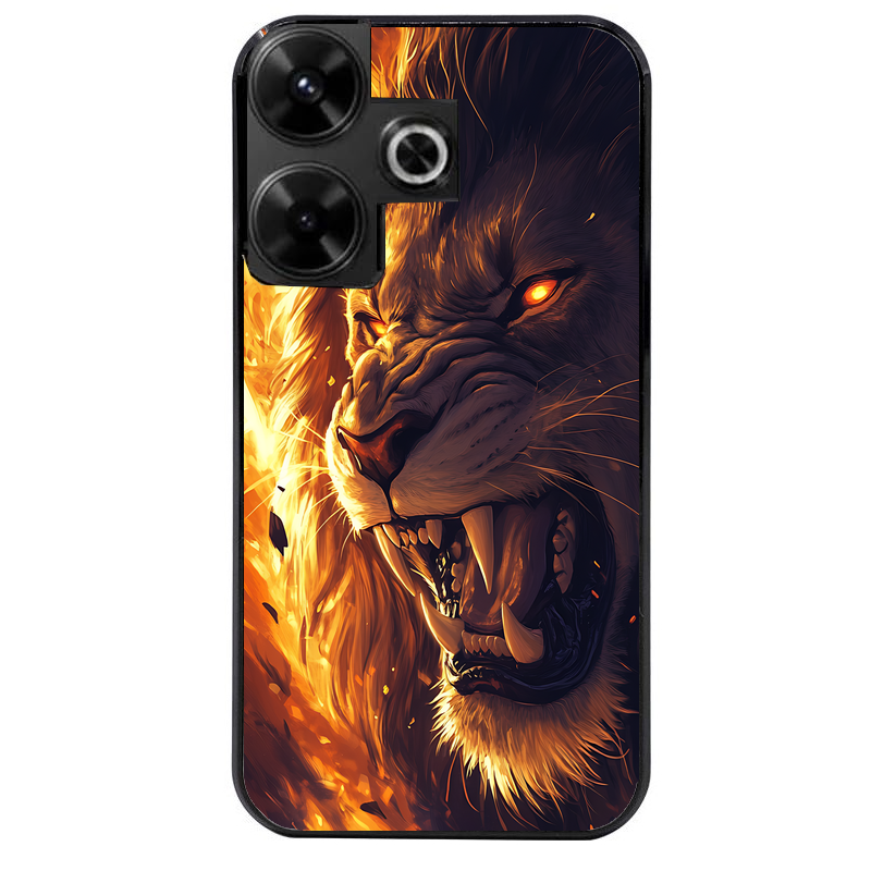 Coque noire taperso pour POCO M6 4G avec motif lion flamme protection antichoc personnalisée