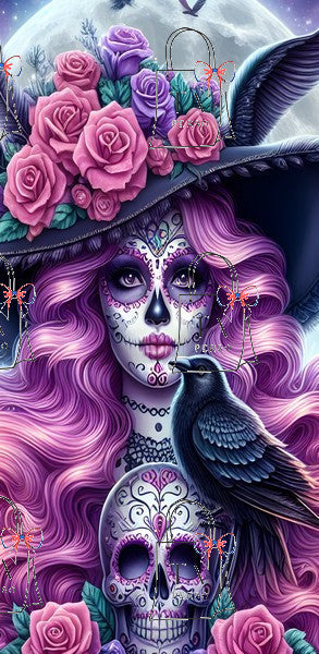 Tête de mort calavera corbeaux