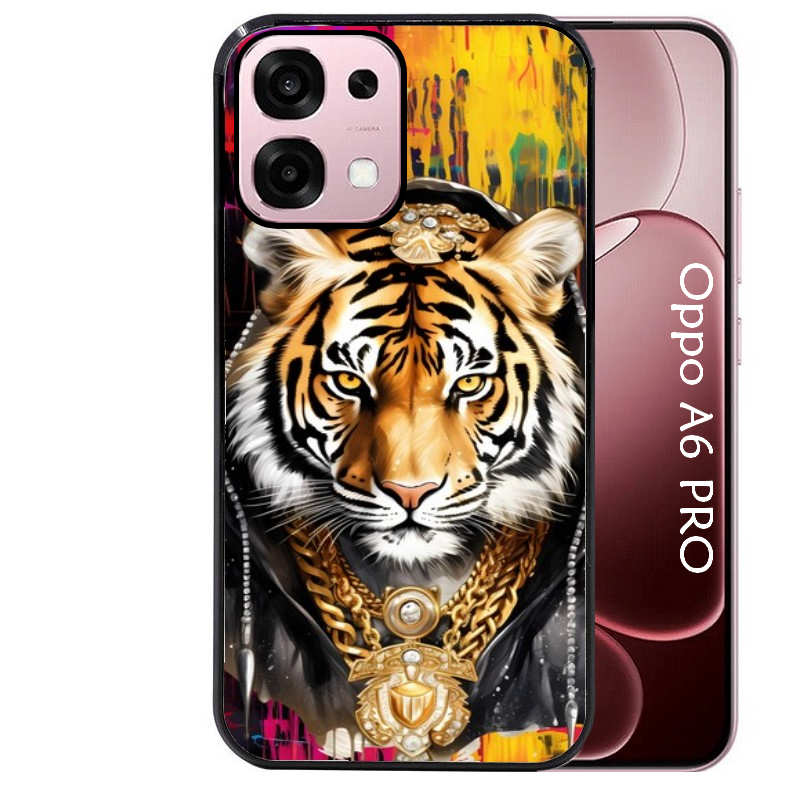 Coque noire taperso pour OPPO A6 PRO 4G et 5G avec motif tigre style hip hop protection antichoc personnalisée