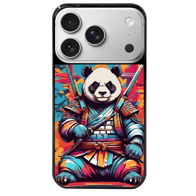 Coque noire taperso pour Iphone 17 17E AIR MAX PRO avec motif panda katana personnalisee protection antichoc personnalisée