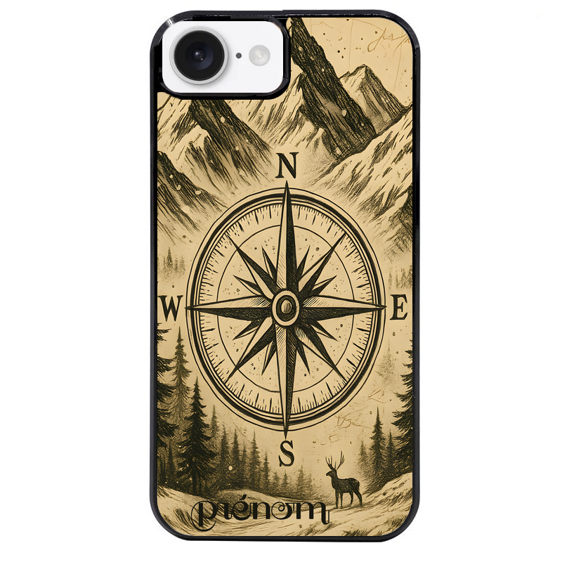 Coque noire taperso pour Iphone 17 17E AIR MAX PRO avec motif voyage et boussole protection antichoc personnalisée