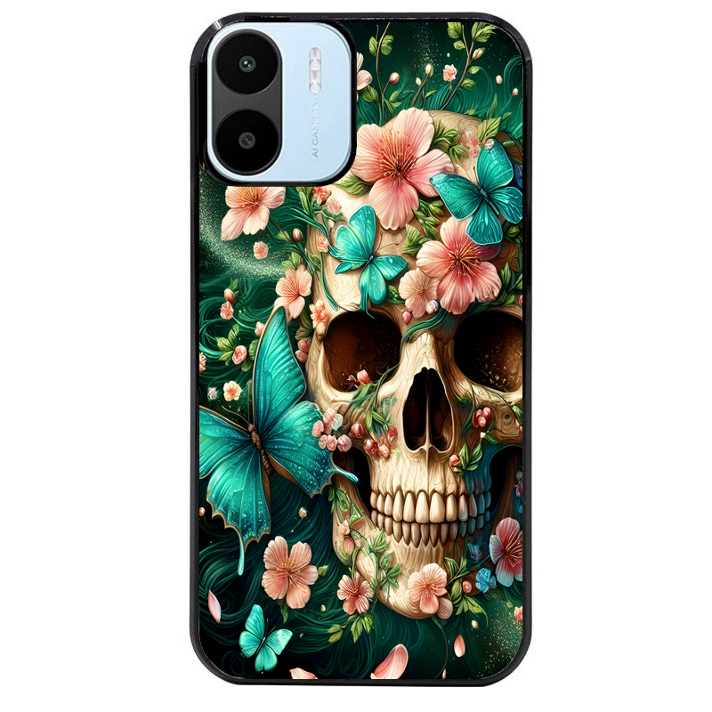 Coque noire taperso pour Redmi A1 et A2 avec motif tete de mort skull printemps protection antichoc personnalisée