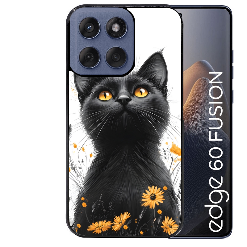 Coque noire taperso pour Moto Edge 60 et Neo Fusion Pro avec motif chat eyes protection antichoc personnalisée