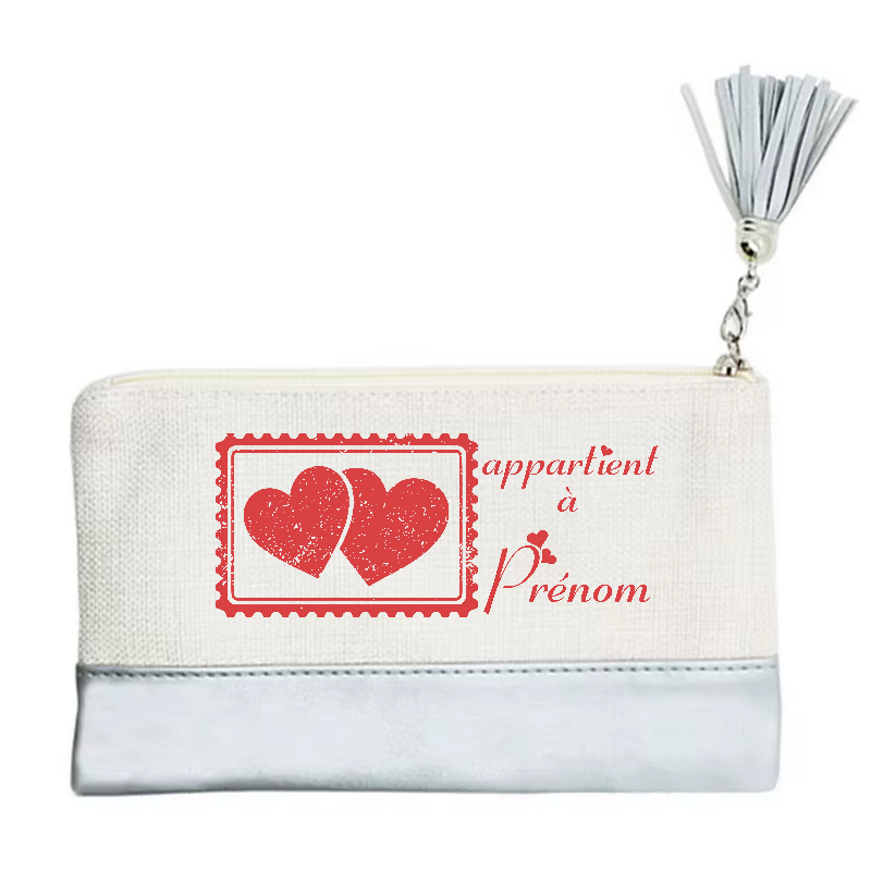Pochette personnalisée motif cœur love en toile et simili cuir personnalisée