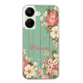 Coque taperso pour POCO C65 4G avec motif bois et fleur avec votre prenom protection antichoc personnalisée