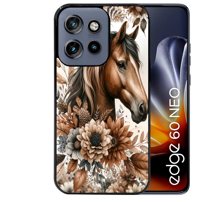 Coque noire taperso pour Moto Edge 60 et Neo Fusion Pro avec motif cheval automne protection antichoc personnalisée