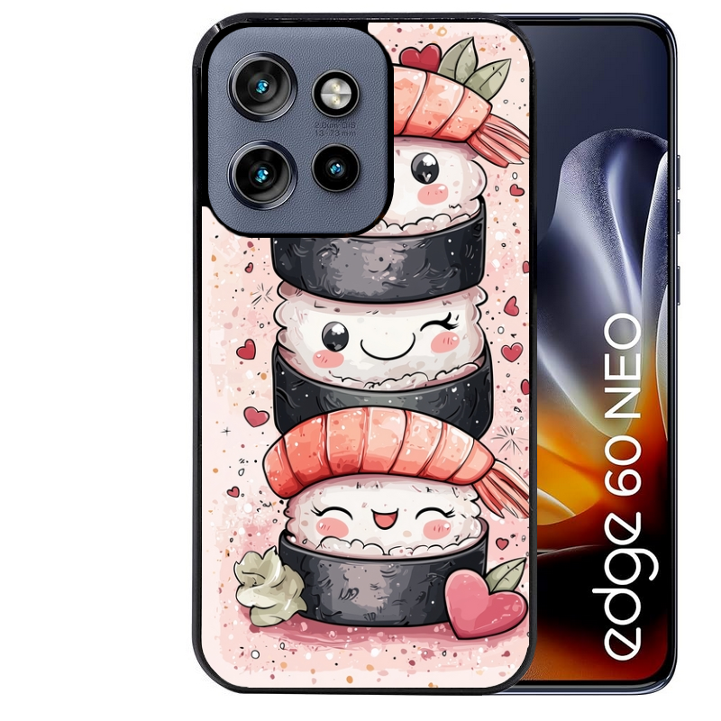 Coque noire taperso pour Moto Edge 60 et Neo Fusion Pro avec motif sushi kawai anime protection antichoc personnalisée