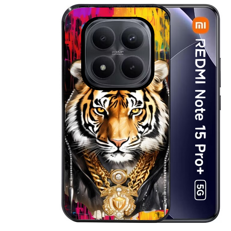 Coque noire taperso pour Redmi Note 15 et PRO PLUS 4G 5G avec motif tigre style hip hop protection antichoc personnalisée