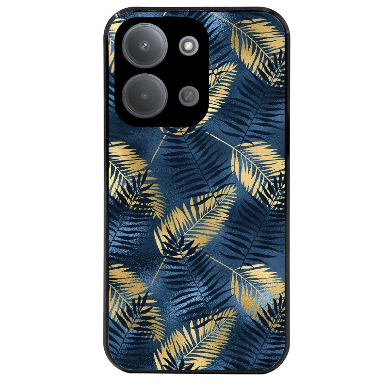 Coque noire taperso pour POCO C85 avec motif palmier bleu protection antichoc personnalisée