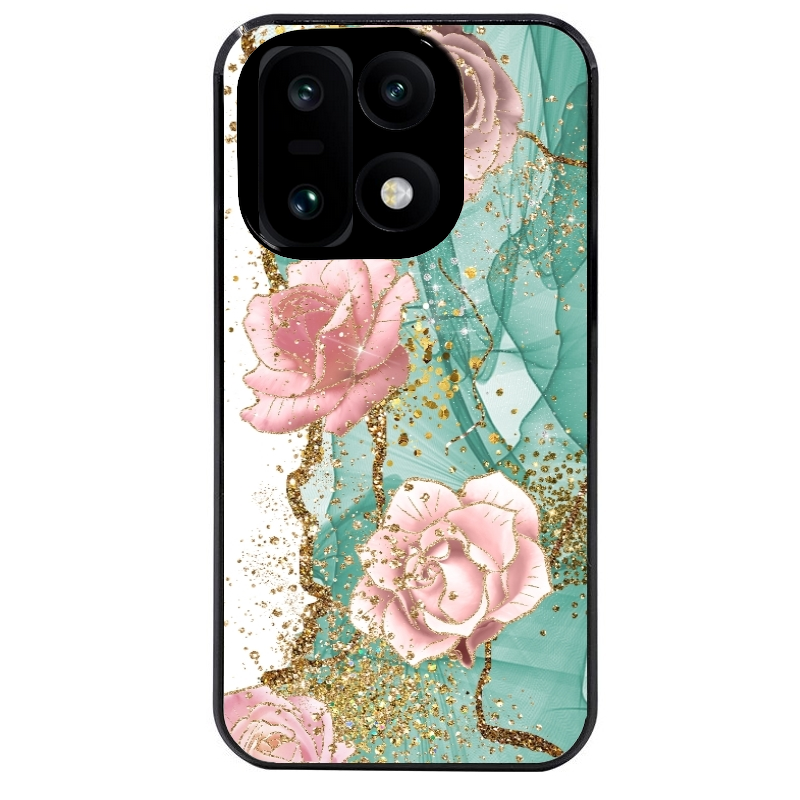 Coque noire taperso pour OnePlus 15 avec motif marbre fleur turquoise protection antichoc personnalisée