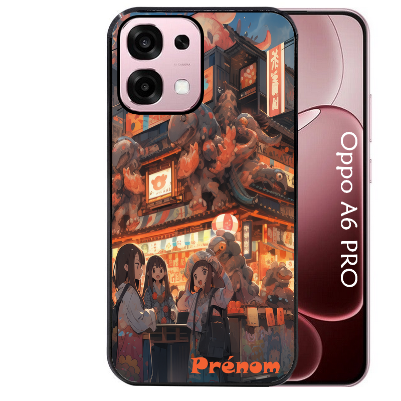 Coque noire taperso pour OPPO A6 PRO 4G et 5G avec motif anime street japan personnalise protection antichoc personnalisée