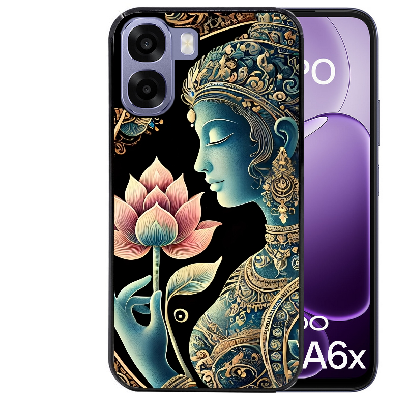Coque noire taperso pour OPPO A6 A6X 4G et 5G avec motif bouddha et lotus protection antichoc personnalisée