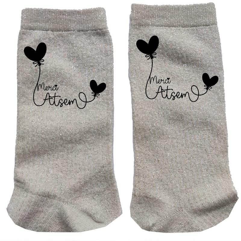 Chaussettes paillettes crème motif merci atsem