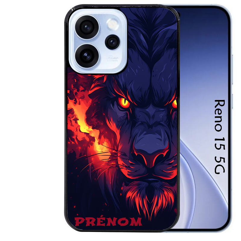 Coque noire taperso pour OPPO Reno 15 et F FS 5G avec motif lion anime protection antichoc personnalisée